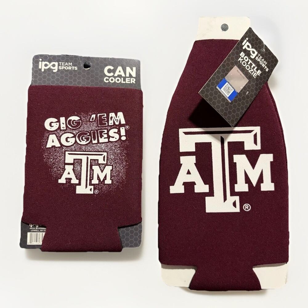 Texas A&M Aggies Maroon Koozie Set Can Cooler & Bottle Holder NCAA Football NEW